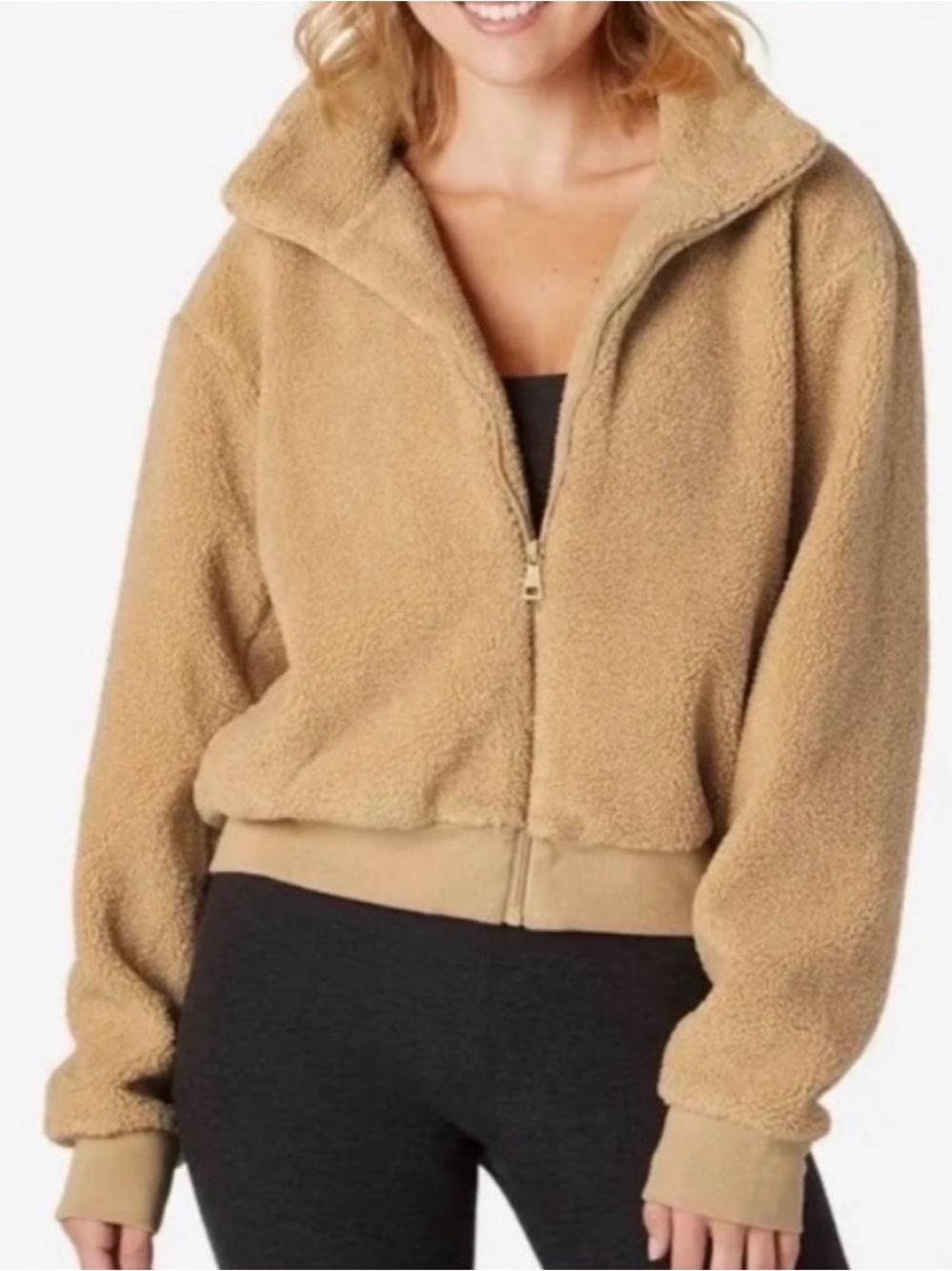 Beyond Yoga Camel Teddy Sherpa Zip Jacket